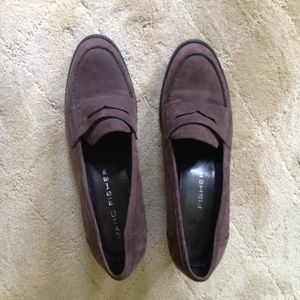 Marc Fisher Brown 2 1/2" Block Heel Loafers